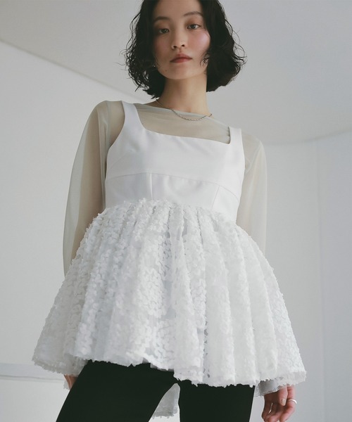 EIMY ISTOIRE（エイミーイストワール）の「ボリュームペプラムトップス（その他トップス・レディース・ホワイト/ブラック・F）」の3枚目の写真