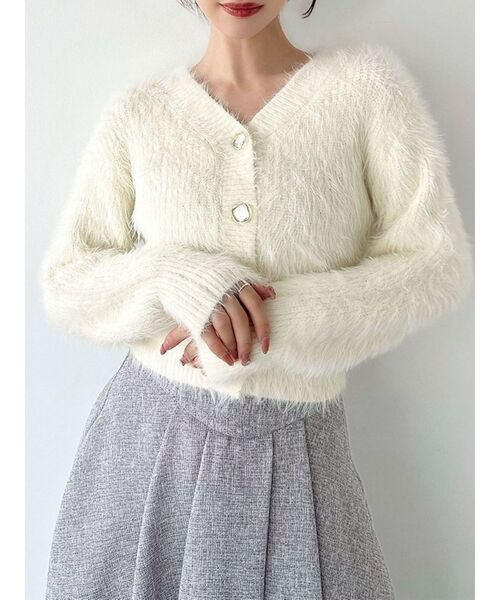 RESEXXY（リゼクシー）の「シャギーニットカーディガン（カーディガン/ボレロ・レディース・チャコールグレー/ホワイト/ピンク/ブラック・FREE）」の2枚目の写真