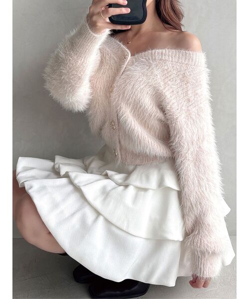 RESEXXY（リゼクシー）の「シャギーニットカーディガン（カーディガン/ボレロ・レディース・チャコールグレー/ホワイト/ピンク/ブラック・FREE）」の4枚目の写真