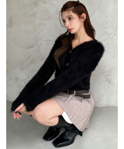 RESEXXY（リゼクシー）の「シャギーニットカーディガン（カーディガン/ボレロ・レディース・チャコールグレー/ホワイト/ピンク/ブラック・FREE）」の9枚目の写真