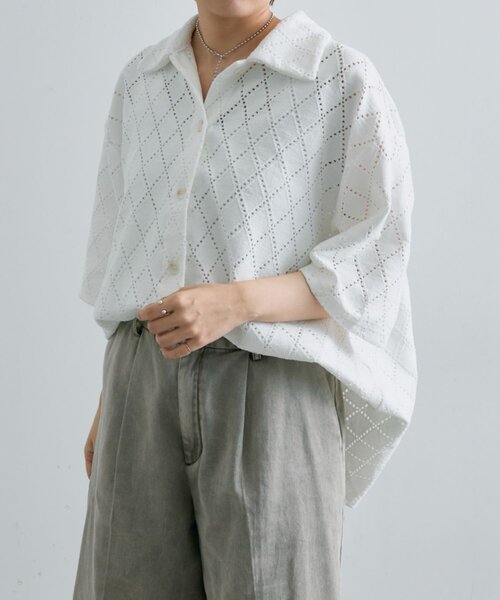 ear PAPILLONNER（イアパピヨネ）の「アーガイルレースシャツ【SUM1 STYLE(スミスタイル)】（シャツ/ブラウス・レディース・ダークブラウン/ホワイト・FREE）」の2枚目の写真
