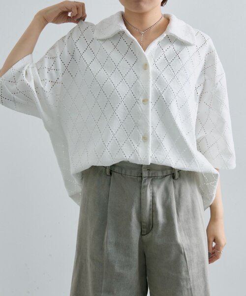 ear PAPILLONNER（イアパピヨネ）の「アーガイルレースシャツ【SUM1 STYLE(スミスタイル)】（シャツ/ブラウス・レディース・ダークブラウン/ホワイト・FREE）」の22枚目の写真