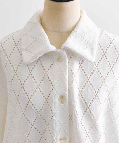 ear PAPILLONNER（イアパピヨネ）の「アーガイルレースシャツ【SUM1 STYLE(スミスタイル)】（シャツ/ブラウス・レディース・ダークブラウン/ホワイト・FREE）」の5枚目の写真