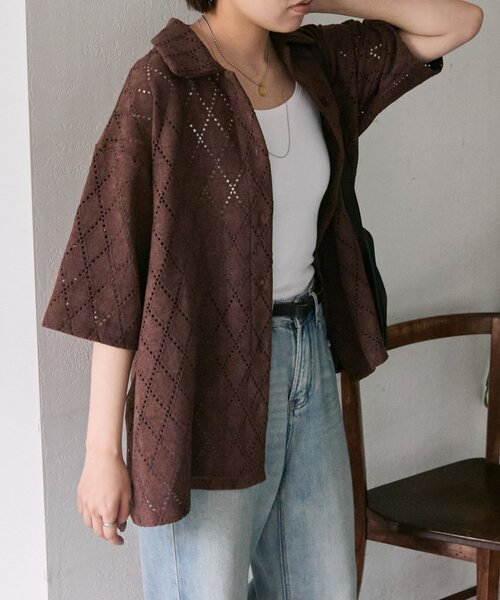 ear PAPILLONNER（イアパピヨネ）の「アーガイルレースシャツ【SUM1 STYLE(スミスタイル)】（シャツ/ブラウス・レディース・ダークブラウン/ホワイト・FREE）」の10枚目の写真