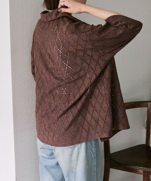 ear PAPILLONNER（イアパピヨネ）の「アーガイルレースシャツ【SUM1 STYLE(スミスタイル)】（シャツ/ブラウス・レディース・ダークブラウン/ホワイト・FREE）」の11枚目の写真