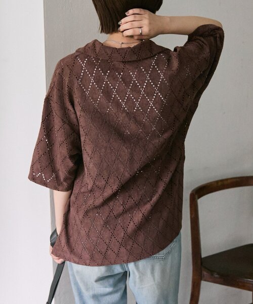 ear PAPILLONNER（イアパピヨネ）の「アーガイルレースシャツ【SUM1 STYLE(スミスタイル)】（シャツ/ブラウス・レディース・ダークブラウン/ホワイト・FREE）」の12枚目の写真