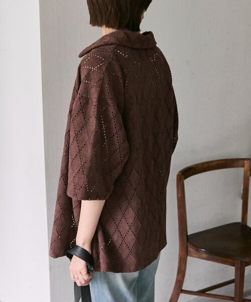 ear PAPILLONNER（イアパピヨネ）の「アーガイルレースシャツ【SUM1 STYLE(スミスタイル)】（シャツ/ブラウス・レディース・ダークブラウン/ホワイト・FREE）」の13枚目の写真