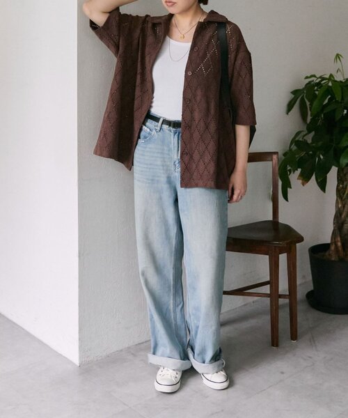 ear PAPILLONNER（イアパピヨネ）の「アーガイルレースシャツ【SUM1 STYLE(スミスタイル)】（シャツ/ブラウス・レディース・ダークブラウン/ホワイト・FREE）」の14枚目の写真