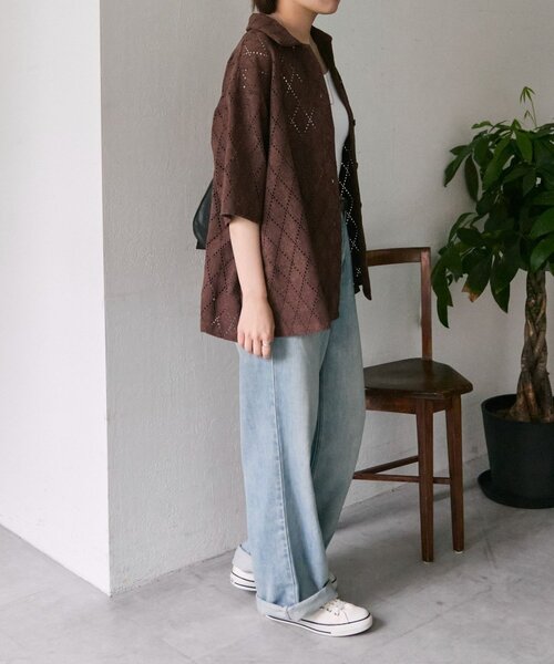 ear PAPILLONNER（イアパピヨネ）の「アーガイルレースシャツ【SUM1 STYLE(スミスタイル)】（シャツ/ブラウス・レディース・ダークブラウン/ホワイト・FREE）」の16枚目の写真