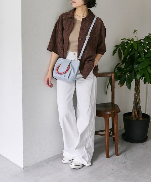 ear PAPILLONNER（イアパピヨネ）の「アーガイルレースシャツ【SUM1 STYLE(スミスタイル)】（シャツ/ブラウス・レディース・ダークブラウン/ホワイト・FREE）」の18枚目の写真