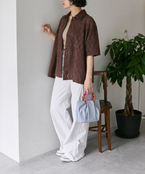 ear PAPILLONNER（イアパピヨネ）の「アーガイルレースシャツ【SUM1 STYLE(スミスタイル)】（シャツ/ブラウス・レディース・ダークブラウン/ホワイト・FREE）」の19枚目の写真