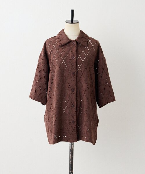 ear PAPILLONNER（イアパピヨネ）の「アーガイルレースシャツ【SUM1 STYLE(スミスタイル)】（シャツ/ブラウス・レディース・ダークブラウン/ホワイト・FREE）」の21枚目の写真