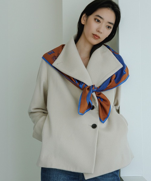 ひ　　ロペ　プレミアムカシミヤショートコート　キナリ　サイズ40 プレミアムカシミヤ ショートコート（ステンカラーコート）｜ROPE