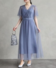 フレアスリーブラメチュール カシュクールパーティードレス 結婚式 お呼ばれ ドレス 20代 30代 40代