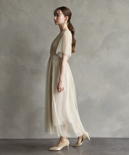 AIMER(エメ)の「フレアスリーブラメチュール カシュクールパーティードレス 結婚式 お呼ばれ ドレス 20代 30代 40代(ドレス・レディース・ベージュ/ブラック/ブルー・MEDIUM)」の10枚目の写真