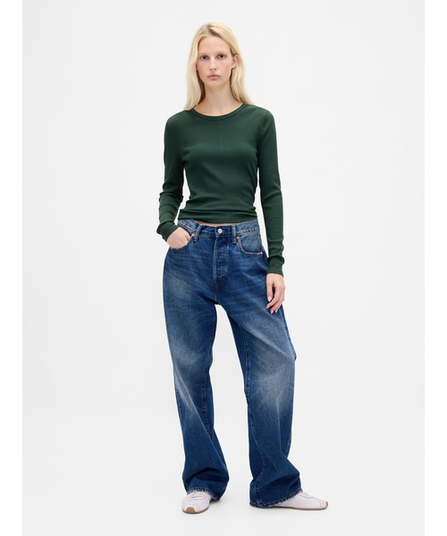 GAP(ギャップ)の「モダンリブ クロップド クルーネックtシャツ(長袖)(Tシャツ/カットソー・レディース・ピンク/ワイン/ネイビー/ブラック/ライトブルー/グレー/グリーン/ホワイト・M/XS/XXS/S/XL/L)」の18枚目の写真