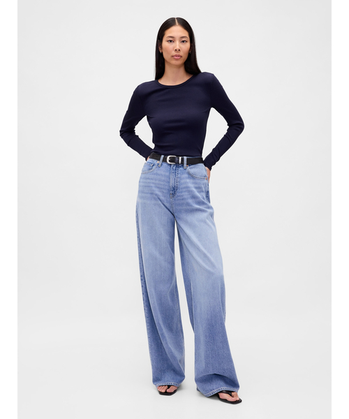 GAP(ギャップ)の「モダンリブ クロップド クルーネックtシャツ(長袖)(Tシャツ/カットソー・レディース・ピンク/ワイン/ネイビー/ブラック/ライトブルー/グレー/グリーン/ホワイト・M/XS/XXS/S/XL/L)」の20枚目の写真