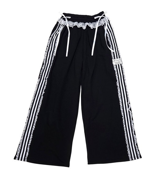 lilLilly(リルリリー)の「レースジャージリボンスウェットパンツ(スウェットパンツ・レディース・ブラック/ホワイト・FREE)」の7枚目の写真