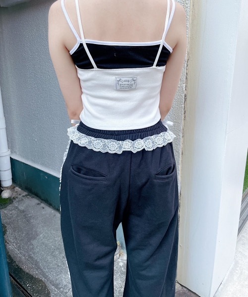 lilLilly(リルリリー)の「レースジャージリボンスウェットパンツ(スウェットパンツ・レディース・ブラック/ホワイト・FREE)」の10枚目の写真