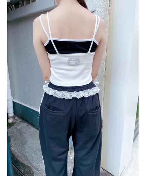 lilLilly(リルリリー)の「レースジャージリボンスウェットパンツ(スウェットパンツ・レディース・ブラック/ホワイト・FREE)」の5枚目の写真