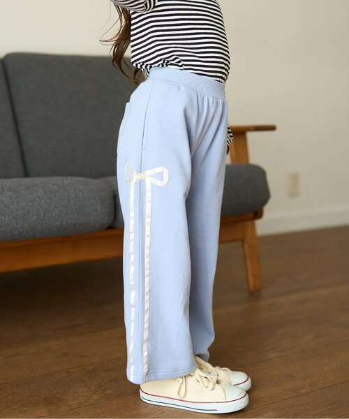 Lycee mine（リセマイン）の「【セットアップ可】【毛玉バイバイ裏毛】リボンラインワイドパンツ（その他パンツ・キッズ・クリーム/トップグレー/オフホワイト/ブラック/ライトピンク/ブルーグレー・110cm/130cm/150cm/120cm/100cm/140cm）」の3枚目の写真