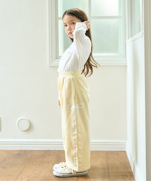 〈GW中発送可能〉 Heveリボンドットパンツ アイボリー 38サイズ セットアップ可】【毛玉バイバイ裏毛】リボンラインワイドパンツ