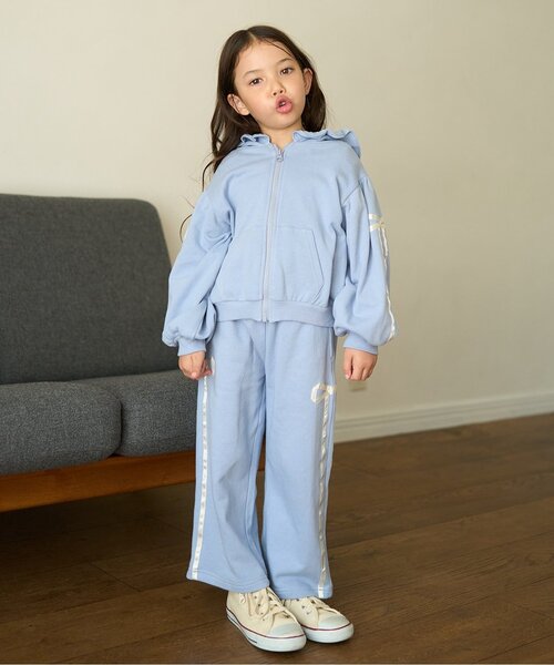 Lycee mine（リセマイン）の「【セットアップ可】【毛玉バイバイ裏毛】リボンラインワイドパンツ（その他パンツ・キッズ・クリーム/トップグレー/オフホワイト/ブラック/ライトピンク/ブルーグレー・110cm/130cm/150cm/120cm/100cm/140cm）」の7枚目の写真
