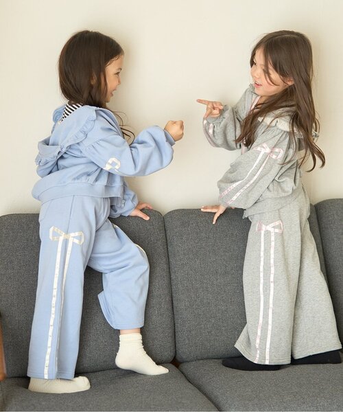 Lycee mine（リセマイン）の「【セットアップ可】【毛玉バイバイ裏毛】リボンラインワイドパンツ（その他パンツ・キッズ・クリーム/トップグレー/オフホワイト/ブラック/ライトピンク/ブルーグレー・110cm/130cm/150cm/120cm/100cm/140cm）」の17枚目の写真