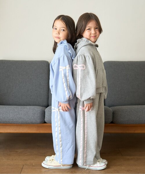 Lycee mine（リセマイン）の「【セットアップ可】【毛玉バイバイ裏毛】リボンラインワイドパンツ（その他パンツ・キッズ・クリーム/トップグレー/オフホワイト/ブラック/ライトピンク/ブルーグレー・110cm/130cm/150cm/120cm/100cm/140cm）」の18枚目の写真
