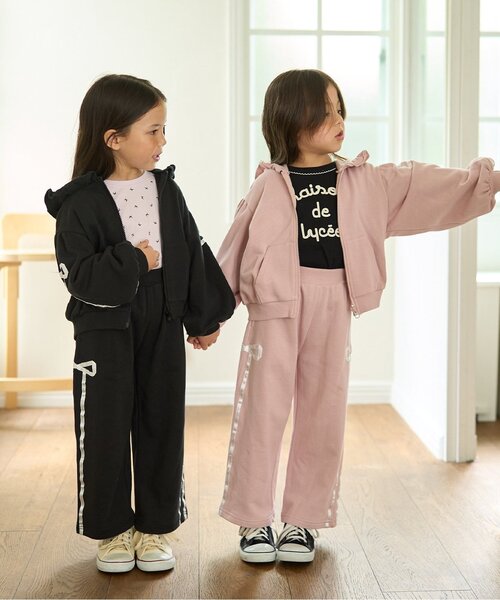 Lycee mine（リセマイン）の「【セットアップ可】【毛玉バイバイ裏毛】リボンラインワイドパンツ（その他パンツ・キッズ・クリーム/トップグレー/オフホワイト/ブラック/ライトピンク/ブルーグレー・110cm/130cm/150cm/120cm/100cm/140cm）」の19枚目の写真