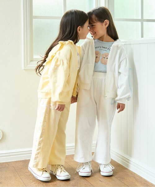 セットアップ可】【毛玉バイバイ裏毛】リボンラインワイドパンツ