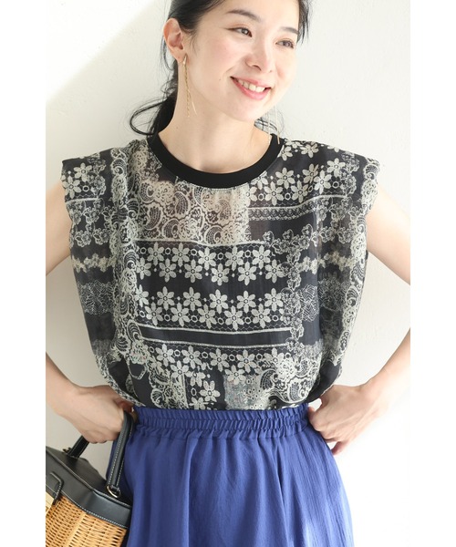 cawaii（カワイイ）の「肩パッド入り版画アートのシアーカットソートップス（Tシャツ/カットソー・レディース・ネイビー・FREE）」の14枚目の写真