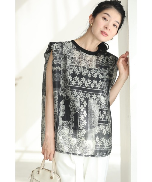 cawaii（カワイイ）の「肩パッド入り版画アートのシアーカットソートップス（Tシャツ/カットソー・レディース・ネイビー・FREE）」の17枚目の写真