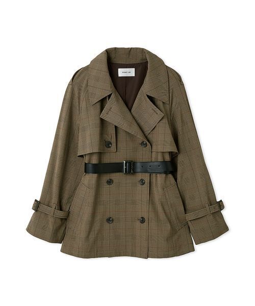 FRAY I.D（フレイアイディー）の「レザーベルトショートトレンチコート（トレンチコート・レディース・ライトブルー/チェック/ベージュ・1/0）」の3枚目の写真