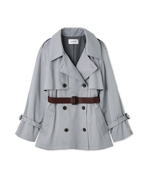 FRAY I.D（フレイアイディー）の「レザーベルトショートトレンチコート（トレンチコート・レディース・ライトブルー/チェック/ベージュ・1/0）」の2枚目の写真