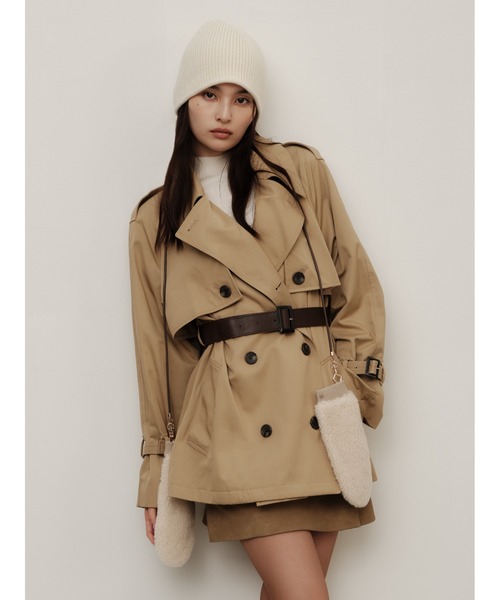 FRAY I.D（フレイアイディー）の「レザーベルトショートトレンチコート（トレンチコート・レディース・ライトブルー/チェック/ベージュ・1/0）」の21枚目の写真