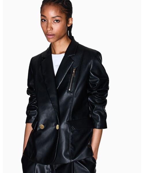 ARMANI EXCHANGE（アルマーニエクスチェンジ）の「【A|X アルマーニ エクスチェンジ】PUコーティング ダブルブレストジャケット（テーラードジャケット・レディース・ブラック・2/0/6/4）」の3枚目の写真
