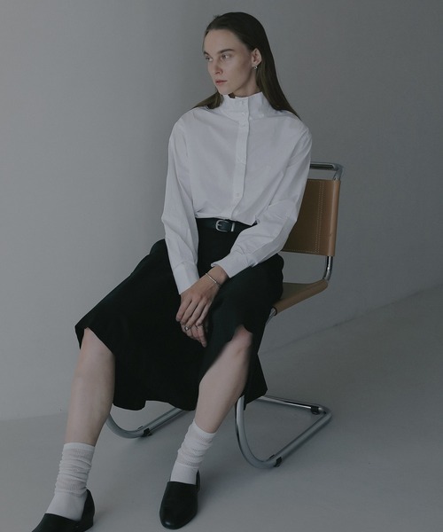 MANOF（マノフ）の「HIGH NECK 2WAY SHIRT（シャツ/ブラウス・レディース・ライトブルー/ネイビー/ホワイト・F）」の5枚目の写真