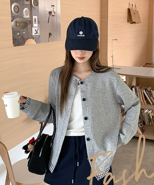 gossip!ロサンゼルス(ゴシップロサンゼルス)の「【Y2Kガーリー】チェック柄切り替えカーディガン/ジャケット風トップス(カーディガン/ボレロ・レディース・グレー・FREE)」の5枚目の写真