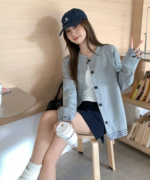 gossip!ロサンゼルス(ゴシップロサンゼルス)の「【Y2Kガーリー】チェック柄切り替えカーディガン/ジャケット風トップス(カーディガン/ボレロ・レディース・グレー・FREE)」の6枚目の写真