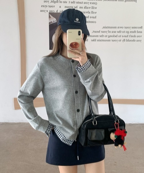 gossip!ロサンゼルス(ゴシップロサンゼルス)の「【Y2Kガーリー】チェック柄切り替えカーディガン/ジャケット風トップス(カーディガン/ボレロ・レディース・グレー・FREE)」の7枚目の写真