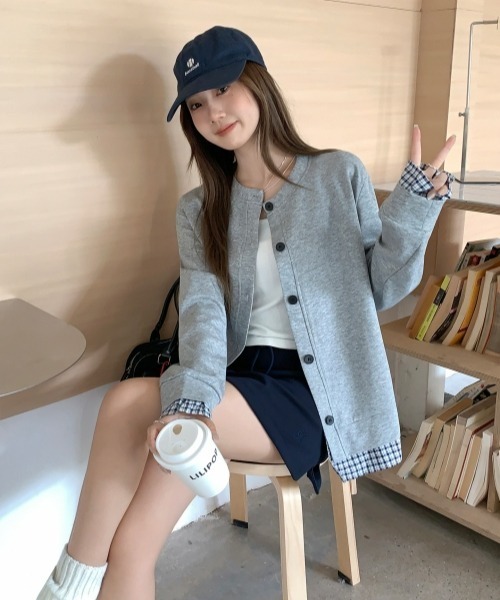 gossip!ロサンゼルス(ゴシップロサンゼルス)の「【Y2Kガーリー】チェック柄切り替えカーディガン/ジャケット風トップス(カーディガン/ボレロ・レディース・グレー・FREE)」の8枚目の写真