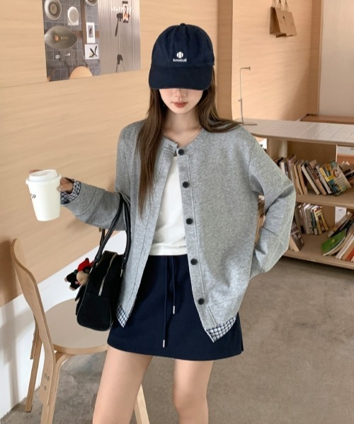 gossip!ロサンゼルス(ゴシップロサンゼルス)の「【Y2Kガーリー】チェック柄切り替えカーディガン/ジャケット風トップス(カーディガン/ボレロ・レディース・グレー・FREE)」の10枚目の写真