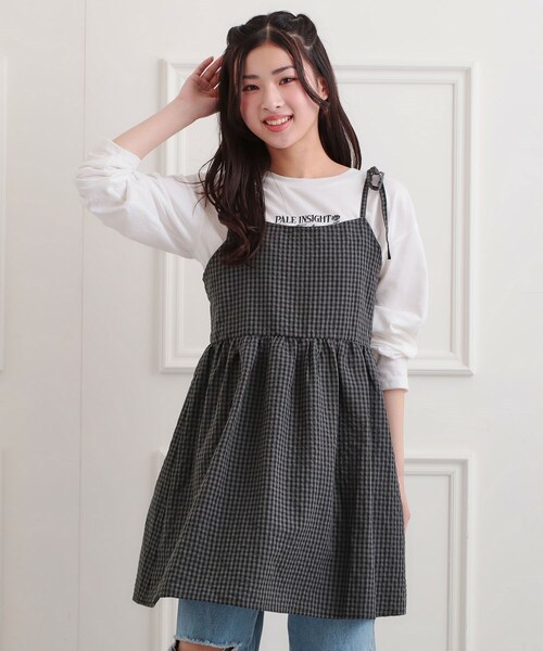 じゅん⭐️新品未使用⭐️ギンガムうさぎが可愛い⭐️ロングワンピース PINK-latte（ピンクラテ）の「ギンガムキャミワンピ＋ロンTセット