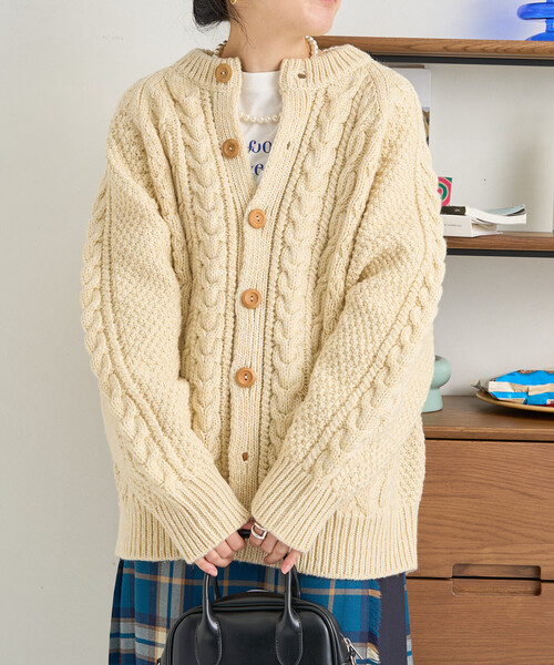 人気 フリークスストア ウール フィッシャーマン ニット カーディガン ケーブル フィッシャーマンニットカーディガン/ケーブルニットカーディガン