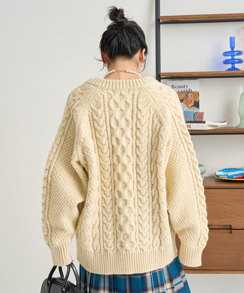 フィッシャーマンニットカーディガン/ケーブルニットカーディガン