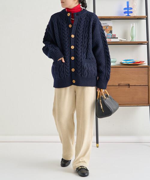 フィッシャーマンニットカーディガン/ケーブルニットカーディガン