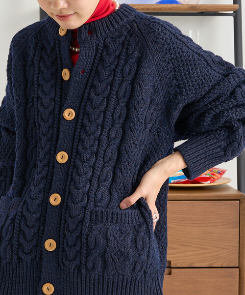 フィッシャーマンニットカーディガン/ケーブルニットカーディガン