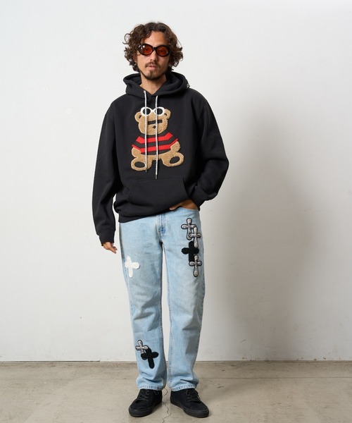 STUD MUFFIN（スタッドマフィン）の「STUD MUFFIN/スタッドマフィン/裏毛起毛 カートべアボアパッチワーク& ロゴプリント プルパーカー（パーカー・メンズ・ブラック/ベージュ/グレー・2/3/4）」の8枚目の写真