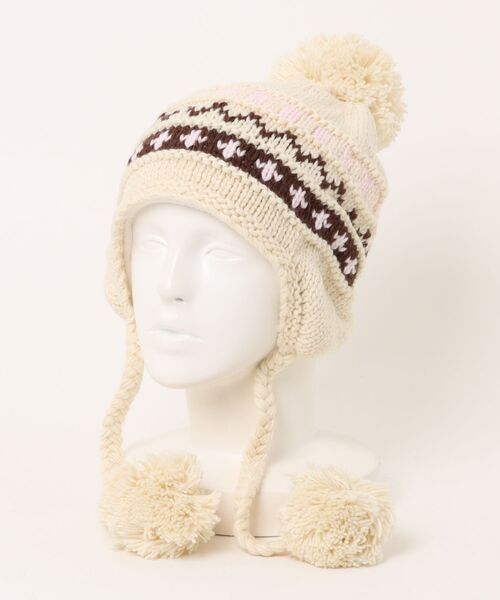AsRiRe（アスリレイ）の「25aw ノルディック柄　ポンポンニットイヤーキャップ（ニットキャップ/ビーニー・レディース・ブラック/ホワイト/ブラウン・M）」の12枚目の写真